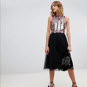 Lace & Beads tulle midi skirt in black